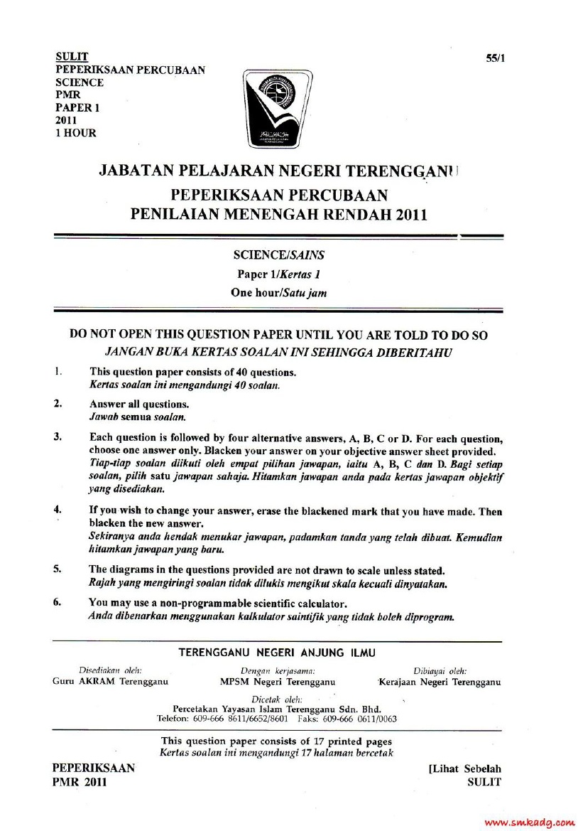 Jawapan Percubaan Spm 2019 Terengganu